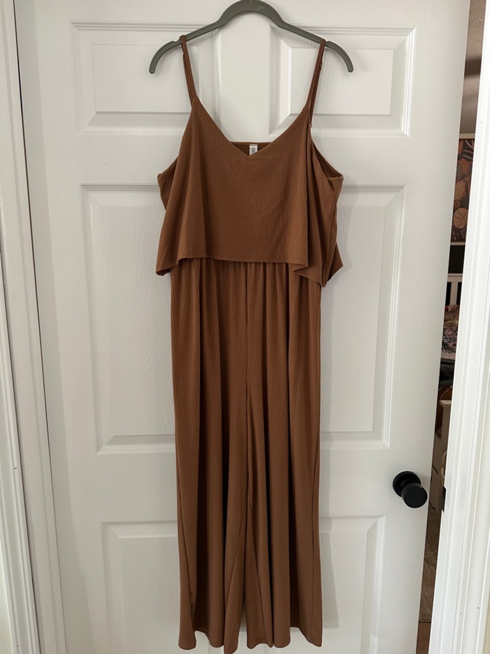 Rust Wide-Leg Ribbed Jumpsuit